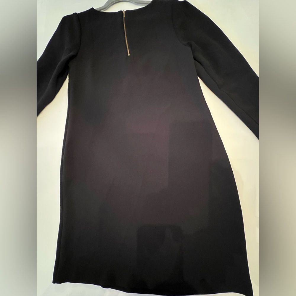 NICOLE MILLER LONG SLEEVE BLACK DRESS. SIZE 0.  UNIQUE OPEN PLEAT SLEEVES - Picture 2 of 9